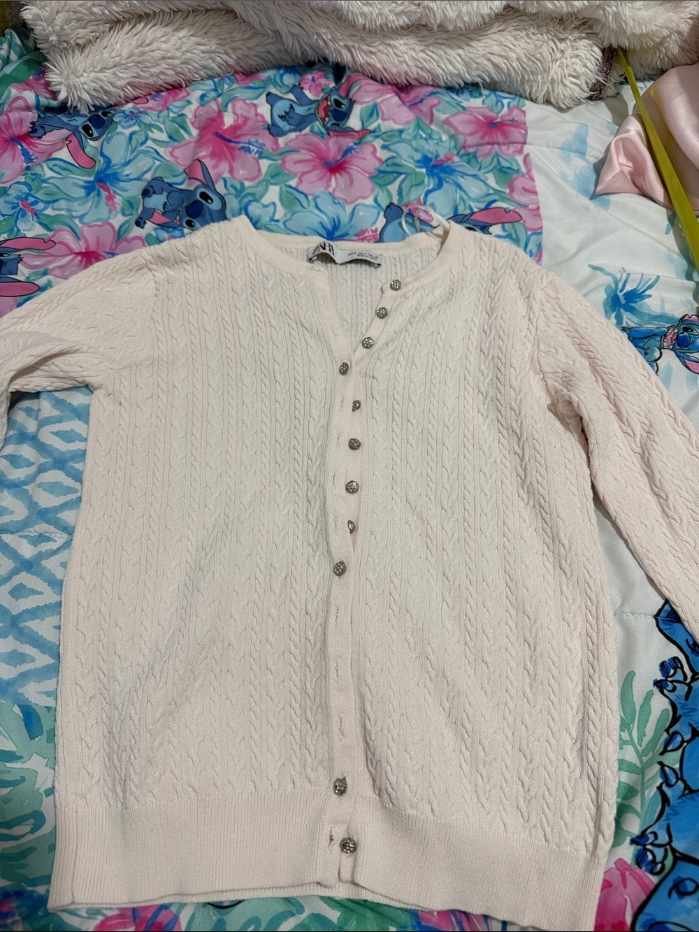 Zara Women’s Cream Cable-Knit Button Cardigan Sweater size S